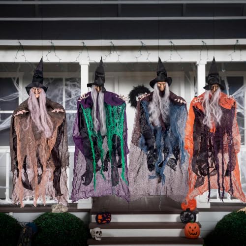 Halloween Hanging Witch Decorations Set - Flying Haunted House Scary Outdoor Indoor Decor