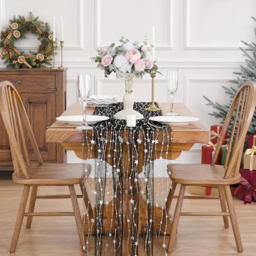 SoarDream Black Silver Foil Star Table Runner 29x120 Inch - Halloween Decor