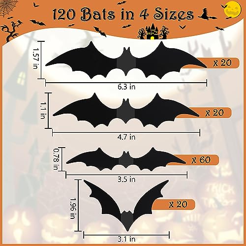 Halloween Bat Wall Decals - 120 Waterproof 3D Stickers for Home Decor