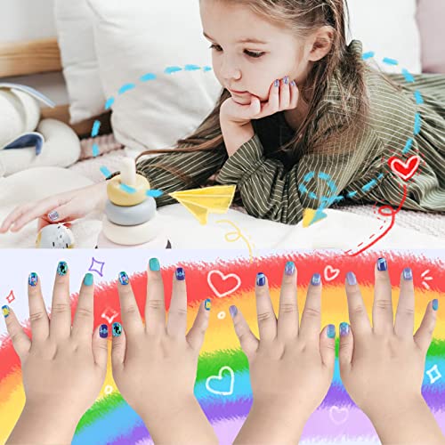 Children Press On Nails Set - Full Cover, 64pcs, Blue Purple Mermaid Variation