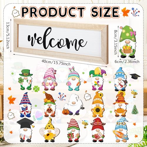 Interchangeable Wooden Seasonal Welcome Sign with Gnome Magnet Icons - Holiday & All Seasons Decor