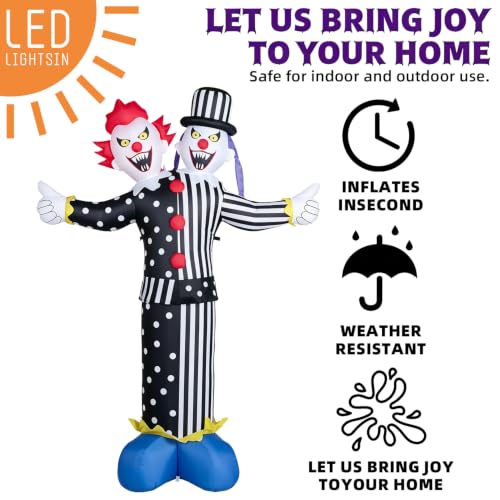 8FT Halloween Inflatable Clown with LED Lights - Outdoor Yard Decor, Black Variation