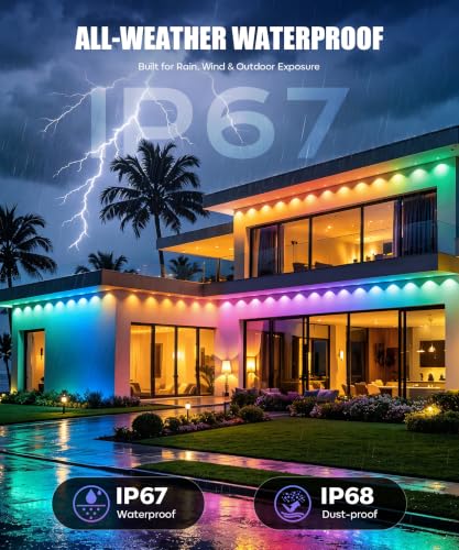 50FT RGBIC Outdoor Smart Lights - Waterproof Eave Decor with App & Voice Control