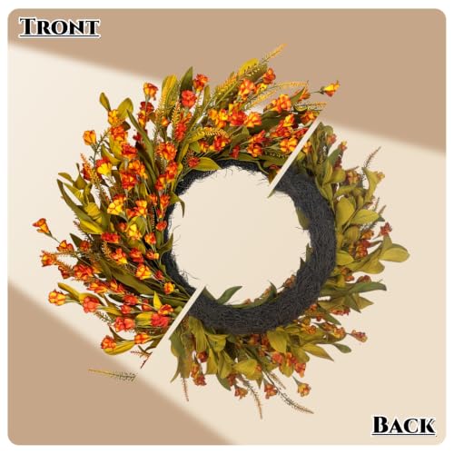 Fall Orange Wreath - 24-Inch Handmade Fall Harvest Farmhouse Decor - Variation of THIS listing