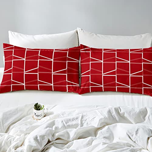Red White Twin Geometric Comforter Cover Set - 2 Pieces Microfiber Bedding