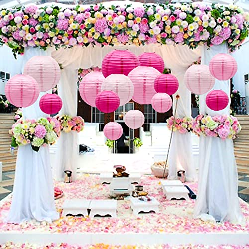 Pink Paper Lanterns Set of 21 - Hanging Party Decorations, Assorted Sizes & USPs