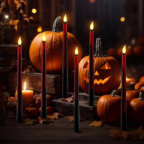 Halloween Black Bloody Flameless Taper Candles Set - 11 Inch, 6 Pack