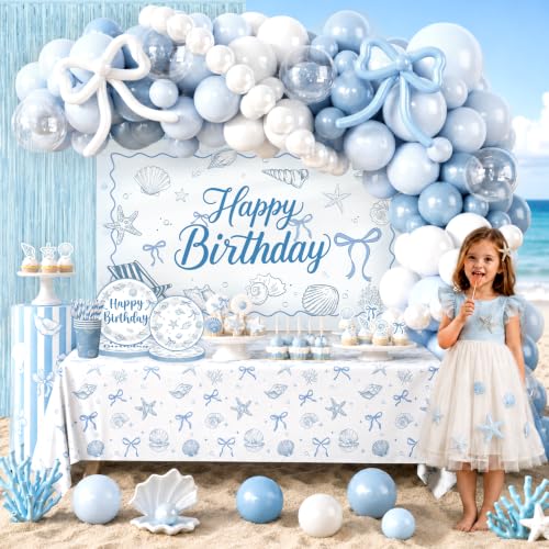 Blue Seashell Birthday Decorations Party Pack - Ocean & Coastal Theme