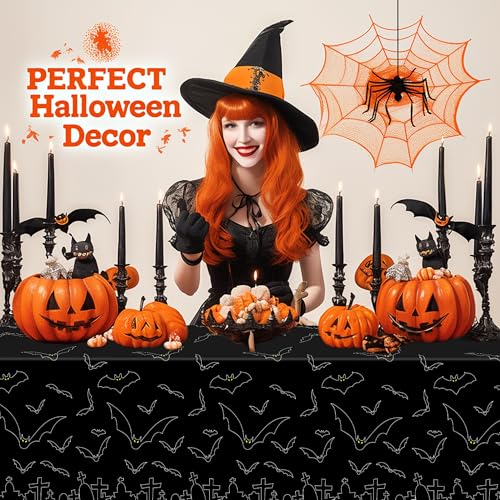 Halloween Bat Tablecloth 3 Pack - Spooky Party Decorations, 54 x 108 Inches, Black Halloween Table Cover - Variation of THIS listing