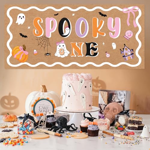 Halloween Spooky Backdrop for Birthday Party Decorations Pink Purple 47x24in