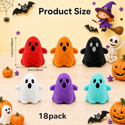 Halloween Plush Ghost Toys Set - 18 Soft Mini Decorations & Party Favors