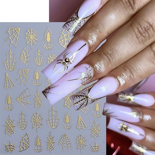 Halloween Nail Stickers Set - Laser Spider Web Design for 3D Nail Art - Black, White, Gold, Silver, 10 Sheets