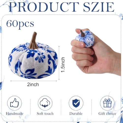 Blue and White Chinoiserie Mini Velvet Pumpkins - Fall Decor Set of 60 with Variation