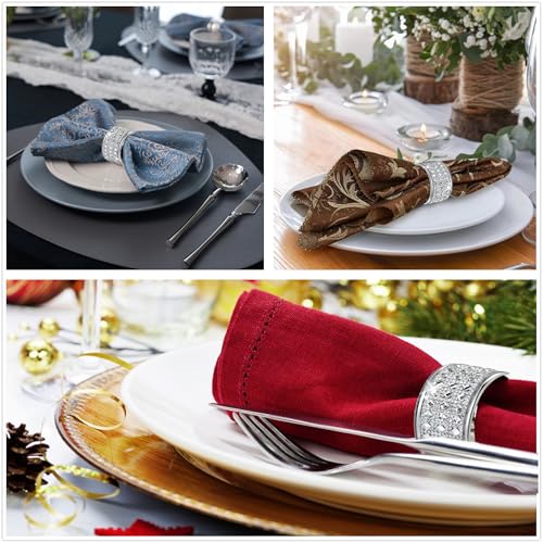 Silver Crystal Napkin Ring Set of 12 – Elegant Table Decor for Holidays & Events