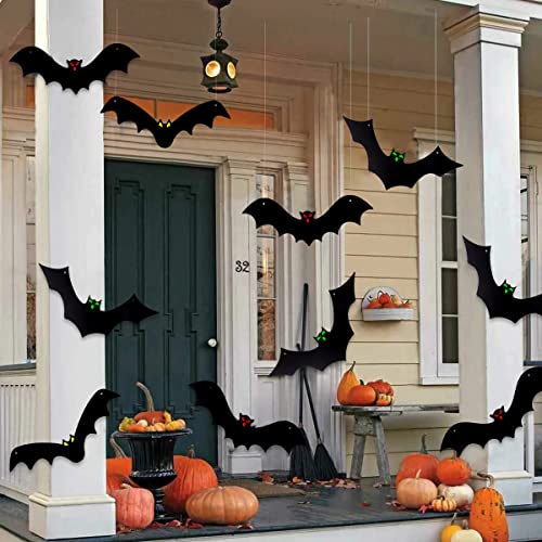 12PCS Halloween Hanging Bats with Glowing Eyes Outdoor Yard Decor