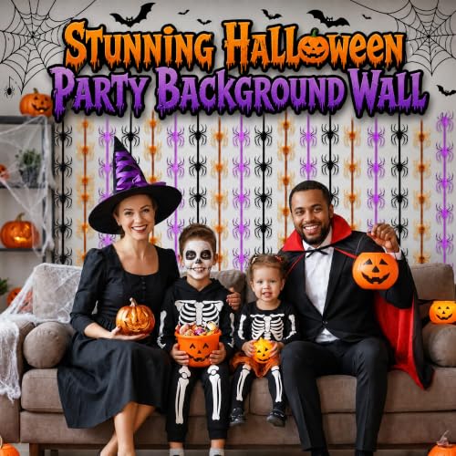 Halloween Spider Curtain Fringe Set - Orange Purple Black Door Backdrop 2 Pack