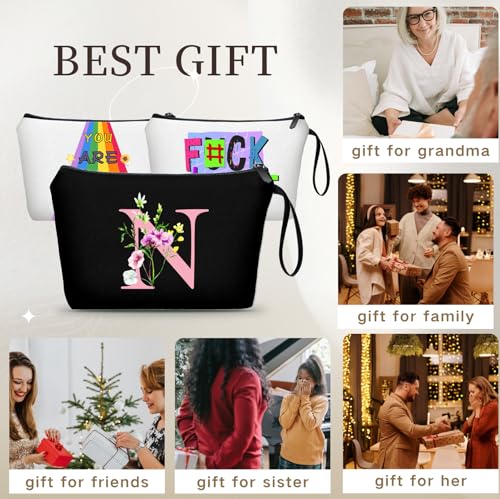 Personalized Makeup Bag with Mirror - Black, Women's Gift, 9 Inch