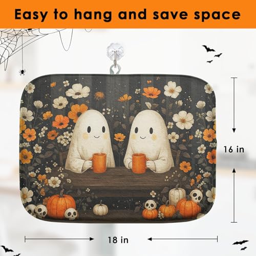 Halloween Ghost Absorbent Dish Drying Mat 16x18 Inches - Cute Kitchen Decor