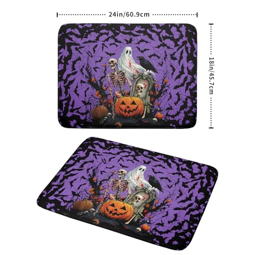 Halloween Purple Pumpkin Dish Drying Mat 18x24 Inch Spooky Ghost Bat Microfiber Kitchen Accessory