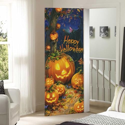 Halloween Door Cover 35x79in Stretch Fabric Porch Decoration - Pack of 1