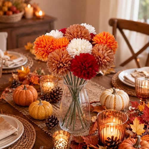 Artificial Fall Marigold Flower Set for Dia De Los Muertos & Autumn Decor - 12 Pcs