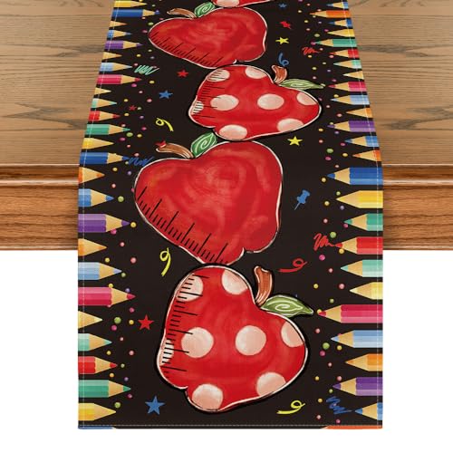 Colorful Table Runner 13x72 Inch Black - Back to School Decor