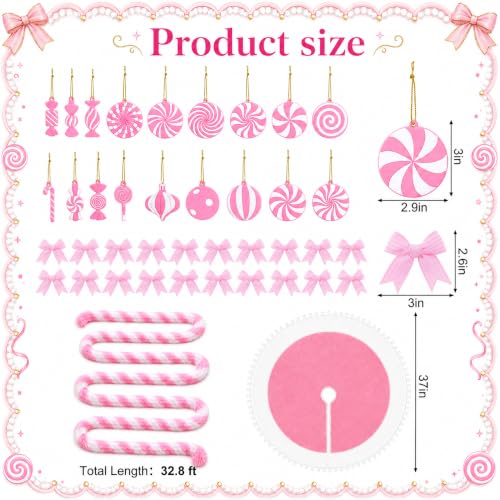 Pink & White Christmas Garland Tree Decor Set - Sand Worm Theme, 40 Pieces