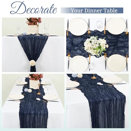 8 Pack Navy Blue Cheesecloth Table Runners 10ft Rustic Romantic Wedding Decor