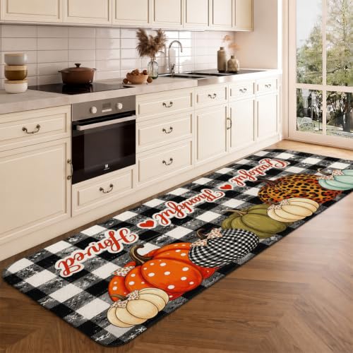 Pumpkin Fall Kitchen Rugs Set of 3 Washable Anti-Fatigue Mats for Floor
