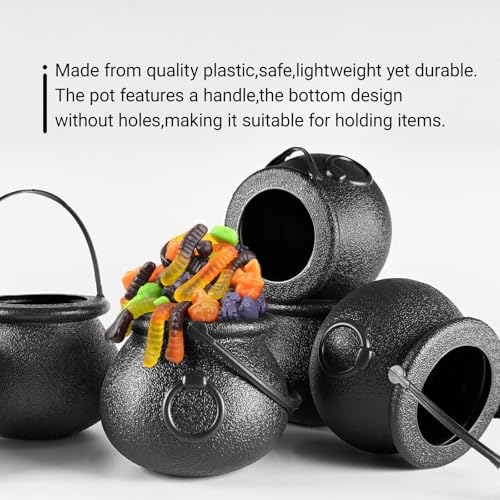Black Halloween Plastic Candy Cauldrons - 30 Mini Witch Buckets with Handles for Party Favors & Decor - Variation of Black 30pcs