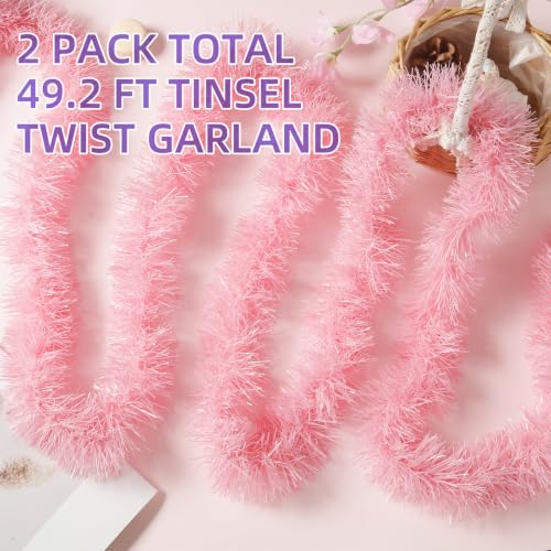 Pink Tinsel Garland 50 Feet Christmas Party Decoration - Macaron Pink