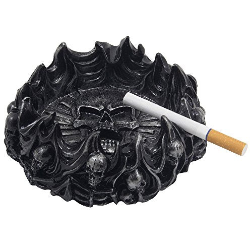 Gothic Skulls and Crossbones Ashtray with Flames - Halloween & Medieval Decor