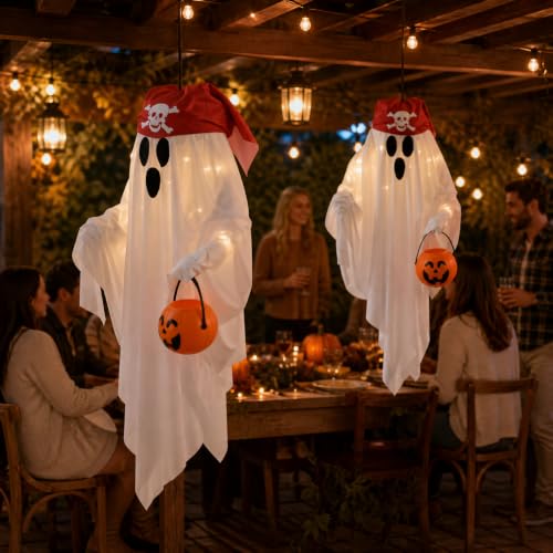 Halloween Pirate Ghost Decorations Set with Lights - White, 29 Inches