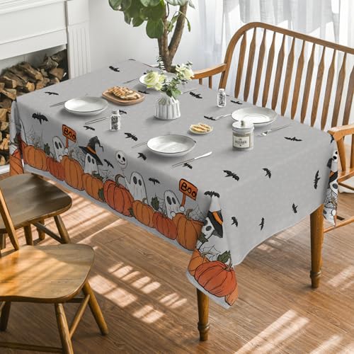 Halloween Tablecloth 60 x 104 Inch Rectangular Bat Ghost Gray - Spooky Home Decor