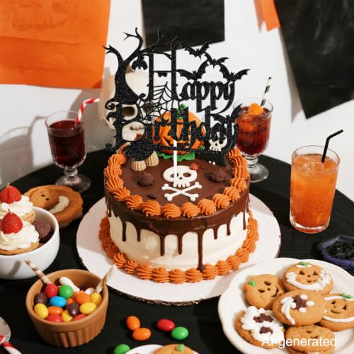 Halloween Birthday Cake Topper Bat Design Glitter Party Decoration