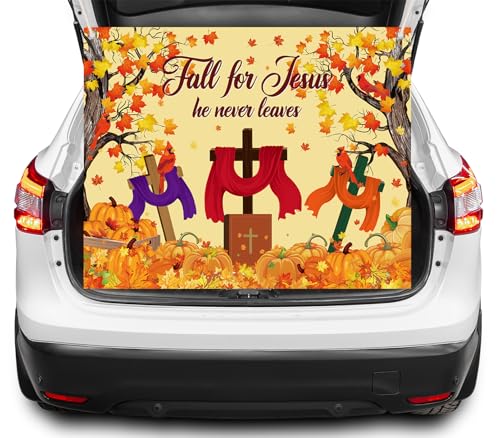 Fall Halloween Car Banner - Religious He Never Leaves Trunk or Treat Decor