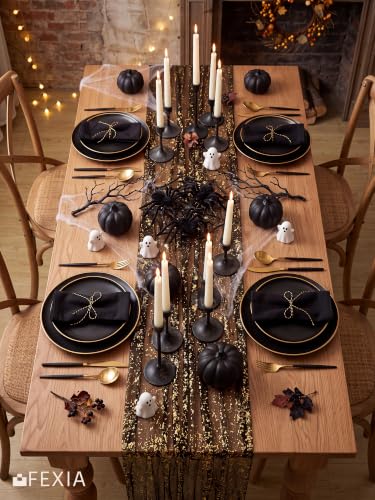 Halloween Black Gold 2-Pack 10FT Glitter Table Runners - Elegant Home Decor
