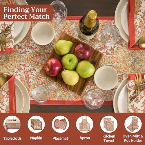 Kashmir Paisley Double Layer Cotton Table Runner 14.5 x 108 Inches - Maison d'Hermine