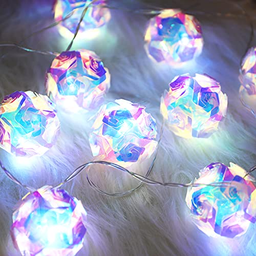 Lotus Ball-20 LED Globe Disco Ball Mirror String Lights - 10ft USB & Battery Powered Fairy Lights, Eid Ramadan & Party Decor