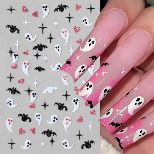 Halloween Ghost Nail Stickers Set - 3D Self-Adhesive Nail Art Decals - Ghost Pumpkin Spider Web - Variation: Ghost-2