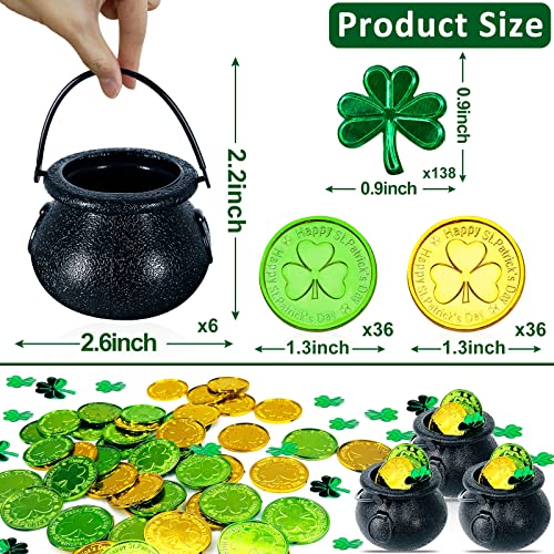 St. Patrick's Day Cauldrons Set with Gold Coins and Shamrock Confetti - Party Decorations
