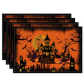 Halloween Placemats Set of 4 - Orange Castle 12x18 Inch Rectangular Table Decor