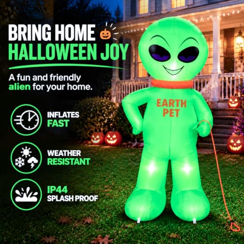 6 Ft Inflatable Alien Halloween Yard Decoration with LED Lights - Alien Variation