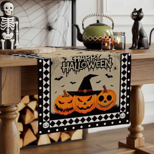 Halloween Table Runner 13x90 Inch Haunted House Pumpkin Decor for Festive Dining
