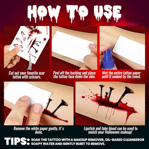 Pro Scar Tattoos Halloween Kids Zombie Fake Scars Makeup Kit - Realistic Wound Stickers