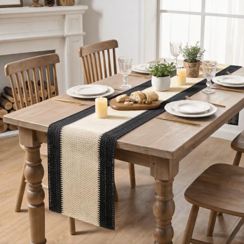 Black Farmhouse Paper Braided Table Runner - 12x72 Inch Seasonal Halloween Decor