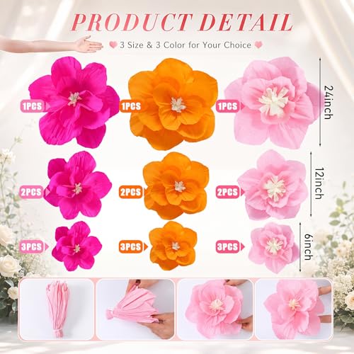 18 Pcs Bright Colors Giant Paper Flowers Set - Large & Artificial Decorations