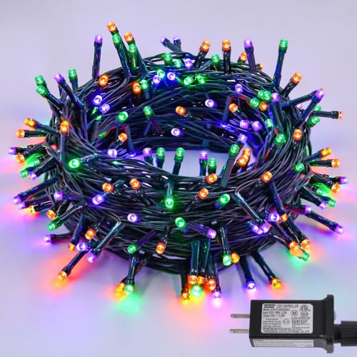 Halloween String Lights Outdoor Waterproof 66ft 200 LED Dual-Color with 8 Modes & Timer - Purple, Orange, Green