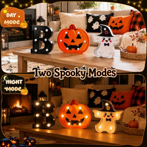 Halloween BOO Pumpkin Ghost Light Up Letters Sign - 3 Pack Variation of Halloween