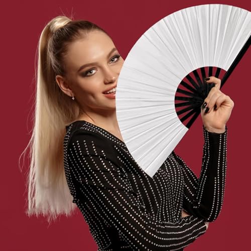 Silver Large Folding Rave Hand Fan - Halloween Festival Party Accessory